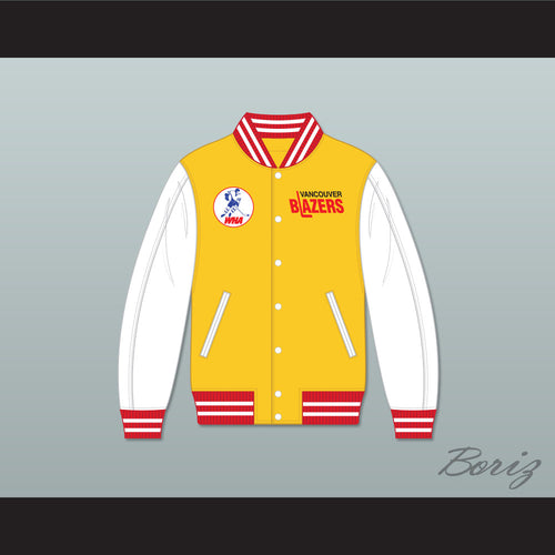 WHA Vancouver Blazers Yellow and White Varsity Letterman Jacket-Style Sweatshirt 1