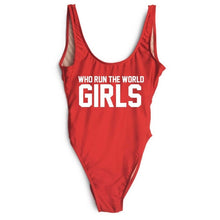 Load image into Gallery viewer, WHO RUN THE WORLD GIRLS Funny Letters 2018 Women Sexy One piece Swimsuit High Waist Bathing Suit Bodysuit maillot de bain femme