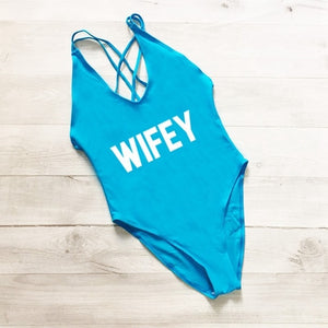 WIFEY Sexy Swimsuit Women Swimwear One Piece Bodysuit Push Up Monokini Halter Cross Bathing Suit Swim Suit Wear Female Beachwear