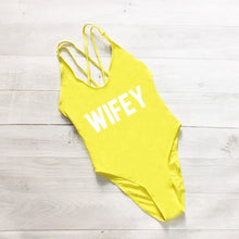Load image into Gallery viewer, WIFEY Sexy Swimsuit Women Swimwear One Piece Bodysuit Push Up Monokini Halter Cross Bathing Suit Swim Suit Wear Female Beachwear