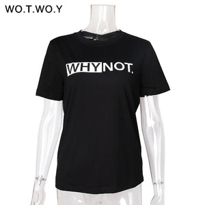 WOTWOY Funny Letters T Shirt Women Cotton Summer Printed T-Shirt Casual Tops Tee Women Short Sleeve Female White Black Red Tees