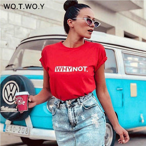 WOTWOY Funny Letters T Shirt Women Cotton Summer Printed T-Shirt Casual Tops Tee Women Short Sleeve Female White Black Red Tees