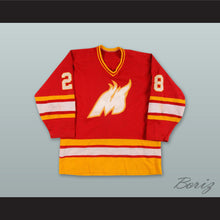 Load image into Gallery viewer, Wade Campbell 28 Moncton Golden Flames Red Hockey Jersey