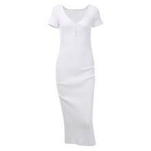 Load image into Gallery viewer, WannaThis Ankle-Length Knitted Dress Sexy Short Sleeve Summer Casual Stretchy Elastic Elegant V-Neck Women Solid Dresses Bodycon