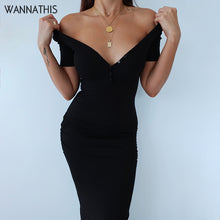 Load image into Gallery viewer, WannaThis Ankle-Length Knitted Dress Sexy Short Sleeve Summer Casual Stretchy Elastic Elegant V-Neck Women Solid Dresses Bodycon