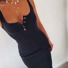 Load image into Gallery viewer, WannaThis Knee-Length Dress Knitted Elastic Sleeveless Bodycon elegant Women 2019 Summer Sexy V-Neck Button Party Slim Dresses