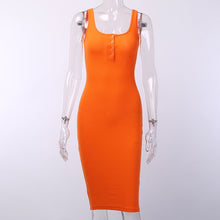 Load image into Gallery viewer, WannaThis Knee-Length Dress Knitted Elastic Sleeveless Bodycon elegant Women 2019 Summer Sexy V-Neck Button Party Slim Dresses