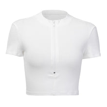 Load image into Gallery viewer, WannaThis Zipper Tanks Crop Top White Women V-Neck Fashion New Slim Short Sleeve Elastic Ribbed Casual Basic Ladies Sexy Cropped