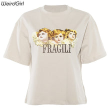 Load image into Gallery viewer, Weirdgirl Women Baby Angel Printing Casual Fashion T-shirts letter Short Sleeve O-Neck Khaki Loose Female Tees Summer New 2019
