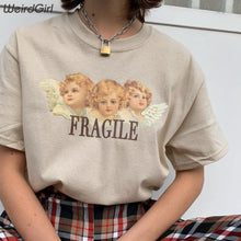 Load image into Gallery viewer, Weirdgirl Women Baby Angel Printing Casual Fashion T-shirts letter Short Sleeve O-Neck Khaki Loose Female Tees Summer New 2019