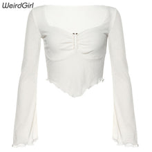 Load image into Gallery viewer, Weirdgirl women fashion sexy see through t-shirts full sleeve solid femme tees crop tops slim lady streetwear autumn new
