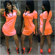 Load image into Gallery viewer, Wholesale  Women T Shirt Dress Summer Sexy Neon Green Tshirt Side Split Dress Tee Club Party Longline White Yellow Dresses