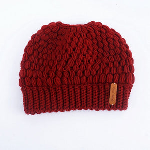Winter Knitting Hats Winter Women Hat Ladies Girl Stretch Knit Hat With Tag Messy Bun Ponytail Beanie Holey Warm Hats Caps