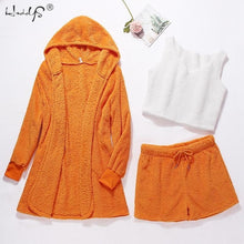 Load image into Gallery viewer, Winter Pajamas Set Women Sleepwear Warm Flannel Long Sleeves Robe Vest Short Pants Pajamas Pink Cute Homewear Velvet Home Suit