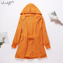 Load image into Gallery viewer, Winter Pajamas Set Women Sleepwear Warm Flannel Long Sleeves Robe Vest Short Pants Pajamas Pink Cute Homewear Velvet Home Suit