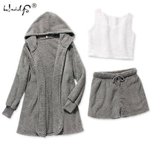 Load image into Gallery viewer, Winter Pajamas Set Women Sleepwear Warm Flannel Long Sleeves Robe Vest Short Pants Pajamas Pink Cute Homewear Velvet Home Suit