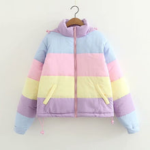 Load image into Gallery viewer, Winter Thicken Rainbow Contrast Women&#39;s Down Jacket Loose Padded Student Winter Coat Women Warm College Parka Female