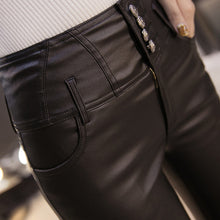 Load image into Gallery viewer, Winter Warm Women Pants Dropshipping Female PU Leather Velvet Trousers Elastic Pencil Skinny pants Women&#39;s Tight pants