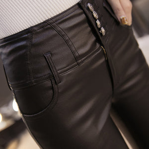 Winter Warm Women Pants Dropshipping Female PU Leather Velvet Trousers Elastic Pencil Skinny pants Women's Tight pants