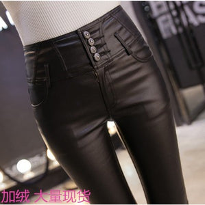 Winter Warm Women Pants Dropshipping Female PU Leather Velvet Trousers Elastic Pencil Skinny pants Women's Tight pants