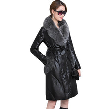 Load image into Gallery viewer, Winter Women&#39;s Leather Jacket Warm Coat Female White Goose Down Jackets Faux Fox Fur Collar Coats Parkas Mujer WXF246