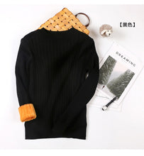 Load image into Gallery viewer, Winter plus Thick Velvet 4XL size knit Sweater Velvet lining Warm Bottoming Pullover Sweater 2018 Loose Obese Women&#39;s Sweater