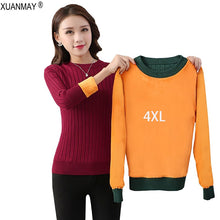 Load image into Gallery viewer, Winter plus Thick Velvet 4XL size knit Sweater Velvet lining Warm Bottoming Pullover Sweater 2018 Loose Obese Women&#39;s Sweater