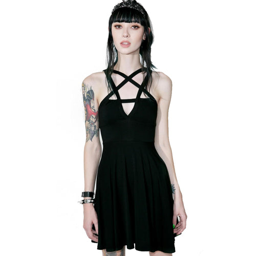 Wipalo New Women'S Sexy Black Five-Pointed Star Dress Solid Color Backless Spaghetti Straps Evening Mini Dress Vestidos Summer