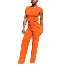 Load image into Gallery viewer, Womail sets clothes 2 piece Set Round Neck Short Sleeve tracksuit women crop top and pants Womens outfits Jumpsuit Casual