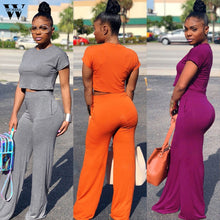 Load image into Gallery viewer, Womail sets clothes 2 piece Set Round Neck Short Sleeve tracksuit women crop top and pants Womens outfits Jumpsuit Casual