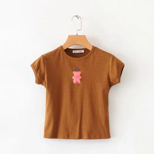 Load image into Gallery viewer, Women Bear Print Crop Tee Short Sleeve Slim Fit T-shirt