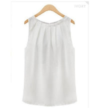 Load image into Gallery viewer, Women Blouse Shirt 2019 Temperament  Sleeveless  Round collar  Sleeve head  Chiffon shirt  Wild Joker  Chiffon  vest