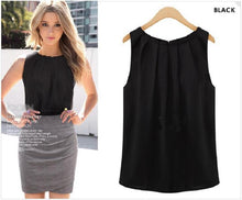 Load image into Gallery viewer, Women Blouse Shirt 2019 Temperament  Sleeveless  Round collar  Sleeve head  Chiffon shirt  Wild Joker  Chiffon  vest