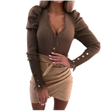Load image into Gallery viewer, Women Blouses 2020 Spring Fashion Women Long Sleeve Button Neck Bodycon Top Solid Color Casual Slim Fit Blouse Blusas Femininas