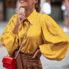 Load image into Gallery viewer, Women Blouses 2021 Autumn Polka Dot Shirt 5XL Celmia Long Lantern Sleeve Lapel Neck Elegant Office Ladies Stylish Tops Plus Size