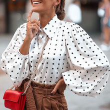 Load image into Gallery viewer, Women Blouses 2021 Autumn Polka Dot Shirt 5XL Celmia Long Lantern Sleeve Lapel Neck Elegant Office Ladies Stylish Tops Plus Size