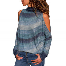 Load image into Gallery viewer, Women Blouses Sexy Cold Shoulder Tops Casual Turtleneck Knitted Top Jumper Pullover Print Long Sleeve Shirt Blusas Camisas Mujer