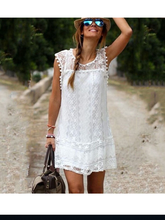 Load image into Gallery viewer, Women Casual Sleeveless Dress Hot Summer Beach Dress Tassel Sexy Lace Mini Dress Solid White Plus Size XXL