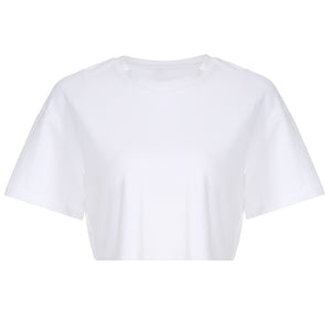 Women Crop Tops Summer Simple Soild Tshirt 2019 Female Short-Sleeve Casual Tee Tops Fashion O-neck White T-shirt