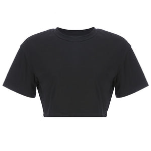 Women Crop Tops Summer Simple Soild Tshirt 2019 Female Short-Sleeve Casual Tee Tops Fashion O-neck White T-shirt