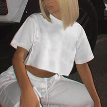 Load image into Gallery viewer, Women Crop Tops Summer Simple Soild Tshirt 2019 Female Short-Sleeve Casual Tee Tops Fashion O-neck White T-shirt