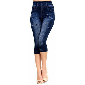 Women Denim Print Leggings Large Size Fashion Slim Elastic Trousers Cropped  Ladies Gym Sport Shorts Running Leggings