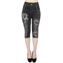 Load image into Gallery viewer, Women Denim Print Leggings Large Size Fashion Slim Elastic Trousers Cropped  Ladies Gym Sport Shorts Running Leggings