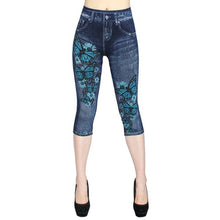 Load image into Gallery viewer, Women Denim Print Leggings Large Size Fashion Slim Elastic Trousers Cropped  Ladies Gym Sport Shorts Running Leggings