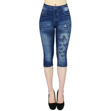 Load image into Gallery viewer, Women Denim Print Leggings Large Size Fashion Slim Elastic Trousers Cropped  Ladies Gym Sport Shorts Running Leggings