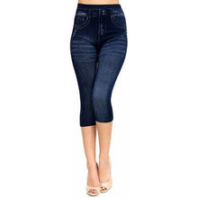 Load image into Gallery viewer, Women Denim Print Leggings Large Size Fashion Slim Elastic Trousers Cropped  Ladies Gym Sport Shorts Running Leggings