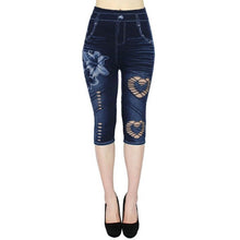 Load image into Gallery viewer, Women Denim Print Leggings Large Size Fashion Slim Elastic Trousers Cropped  Ladies Gym Sport Shorts Running Leggings