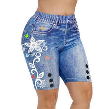 Load image into Gallery viewer, Women Denim Print Leggings Large Size Fashion Slim Elastic Trousers Print Pants Running Summer Fitness Leggings