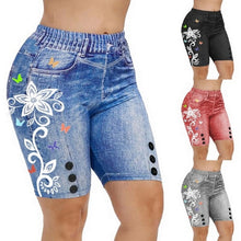 Load image into Gallery viewer, Women Denim Print Leggings Large Size Fashion Slim Elastic Trousers Print Pants Running Summer Fitness Leggings