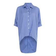 Load image into Gallery viewer, Women Fashion Blouse Loose Half Sleeve Casual Blouse Shirt Strip Tops Stylish Ladies Stripe Asymmetric Baggy Shirts
